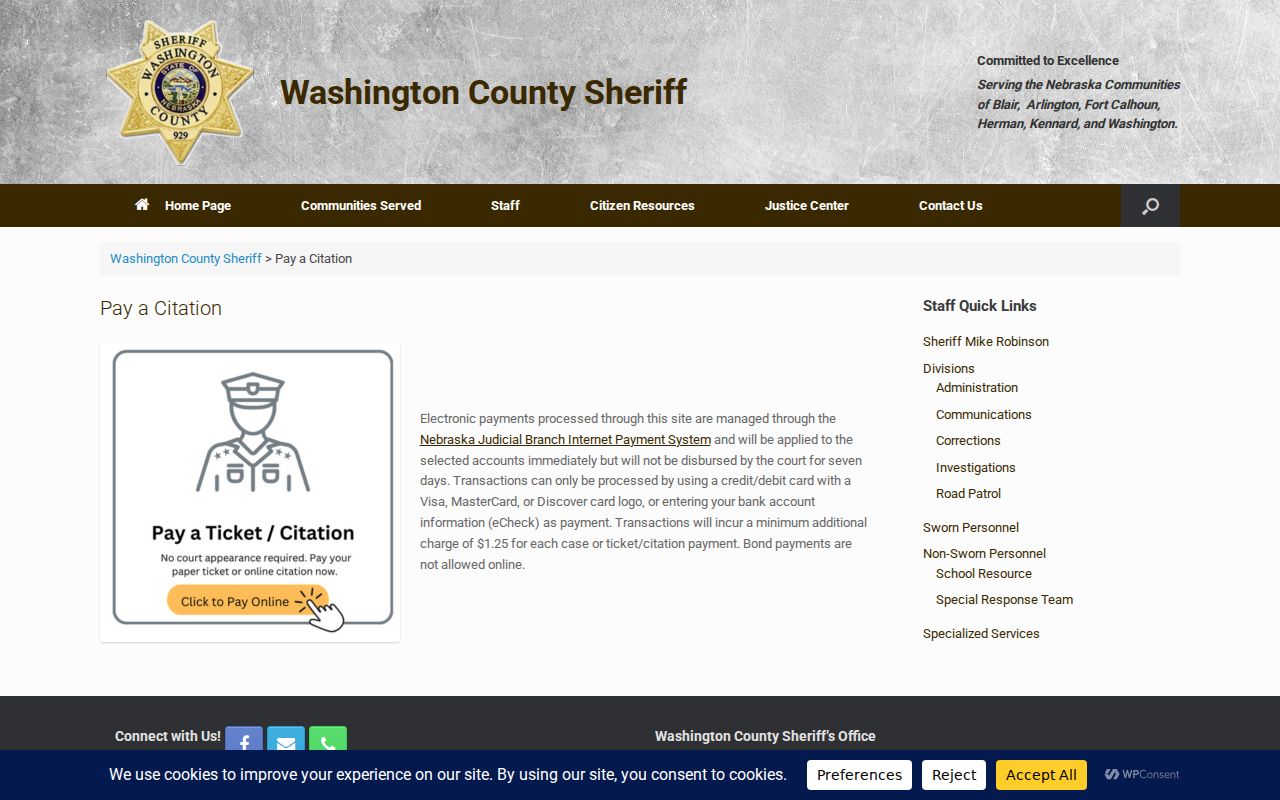 Washington County citation payment warning for warrant search