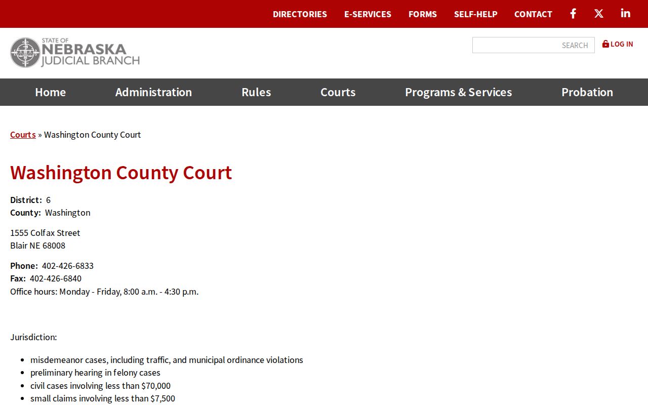 Washington County Court address for warrant records search