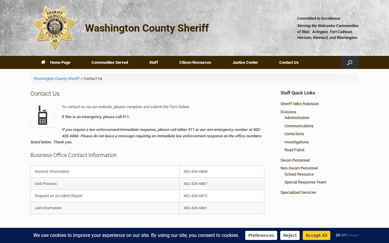 Washington County warrant search sheriff public contact form