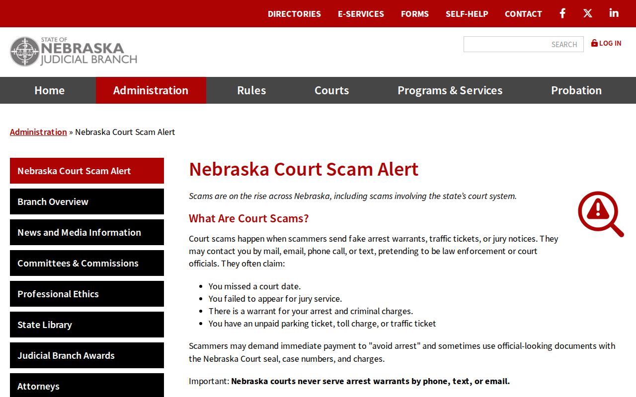 Nebraska court scam warning for Washington County traffic warrants