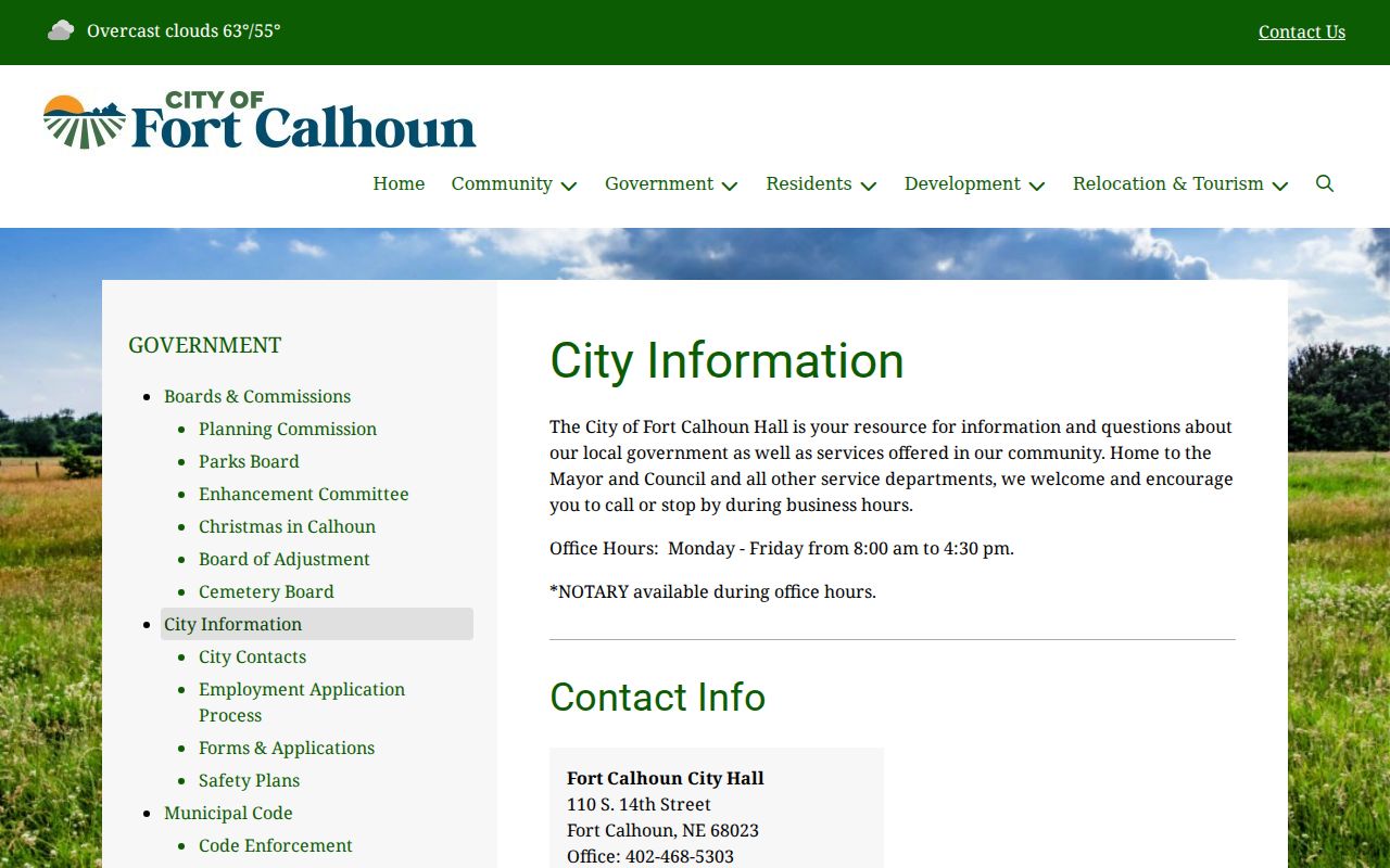 Fort Calhoun City Hall for Washington County warrant citation questions
