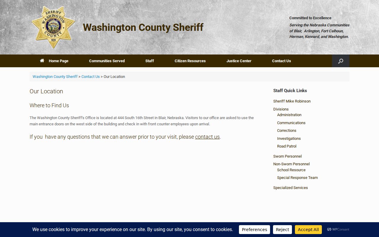 Washington County warrant records sheriff Justice Center location